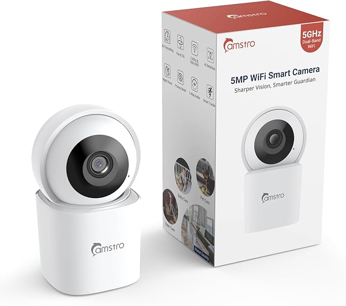 Pet Camera 5MP Indoor Security Camera with Phone App, 360° Pan/Tilt AI Motion Tracking for Dogs/Pets/Baby, 2.4/5GHz WiFi, 2-Way Audio, Night Vision, SD/Cloud Storage, Compatible with Alexa