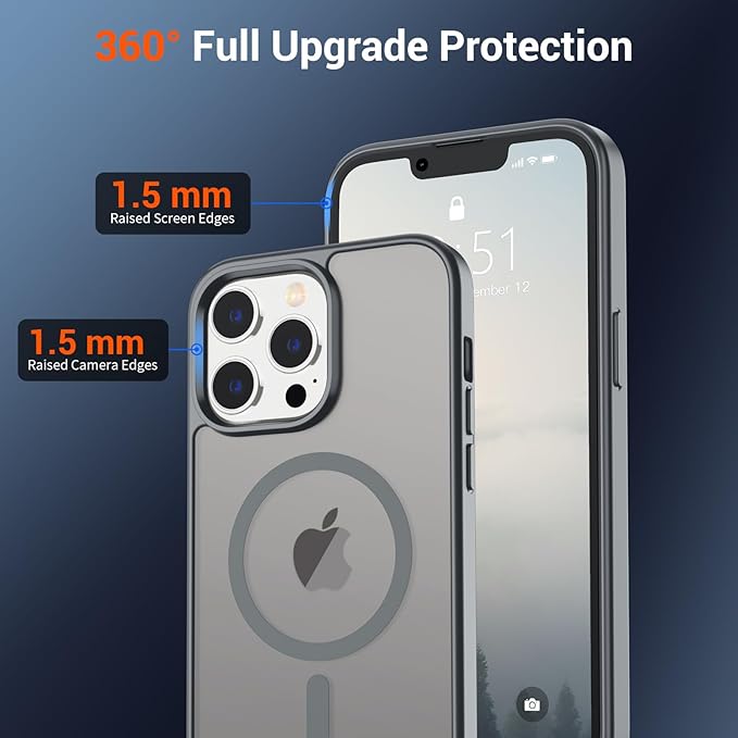 SUPFINE Magnetic for iPhone 13 Pro Case (Compatible with MagSafe) (Military Grade Drop Protection) Slim Translucent Matte Shockproof with Anti-Fingerprint Phone Case,Gray