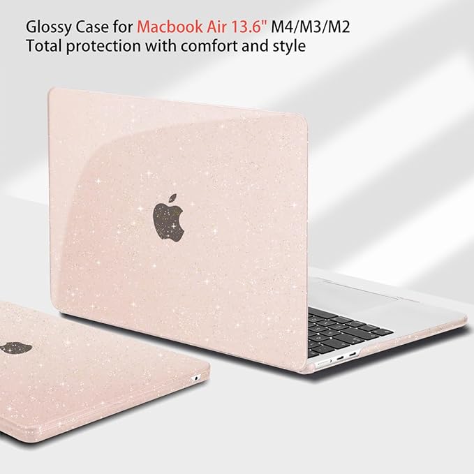 Teryeefi Glitter Case for MacBook Air 13.6 Inch M5 M4 M3 M2 Chip Release 2022-2024 2025 2026 fits Model A3449/A2681/A3113/A3240, Hard Shell Case with Keyboard Cover, Sparkly Cherry Blossom Pink