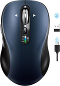 INFINMIND Bluetooth Wireless Mouse for Laptop,USB+BT×2,USB-C Charging,Quiet Multi Device Mouse,Metal 4-Way Super Scrolling,± 3200 DPI,Plug&Play,Ergo Computer Cordless Mice,for iPad/Tablet/Mac/PC/Phone