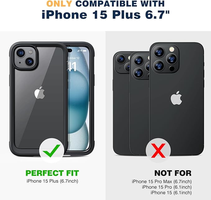 Diaclara Designed for iPhone 15 Plus Case 6.7 Inch,Upgraded Full Body Rugged Clear Bumper Case with Built-in Privacy Screen Protector for iPhone 15 Plus,Black