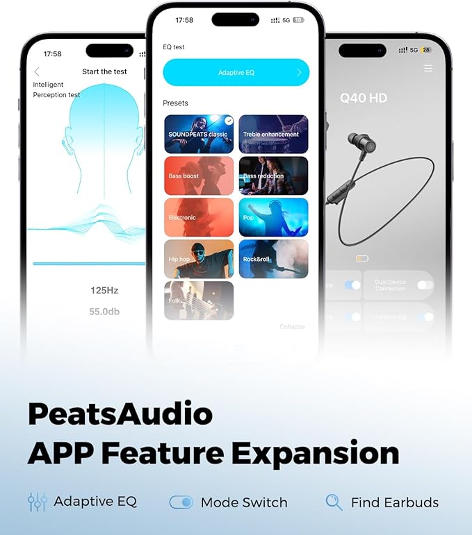 SoundPEATS Q40 HD Sports Neckband Headphones with LDAC Hi-Res Audio & Bluetooth 6.0 Stable Connection, IP67 Waterproof Wireless Earbuds, 20H Playtime for Running Gym, Fast Charge Dual Pairing,Black