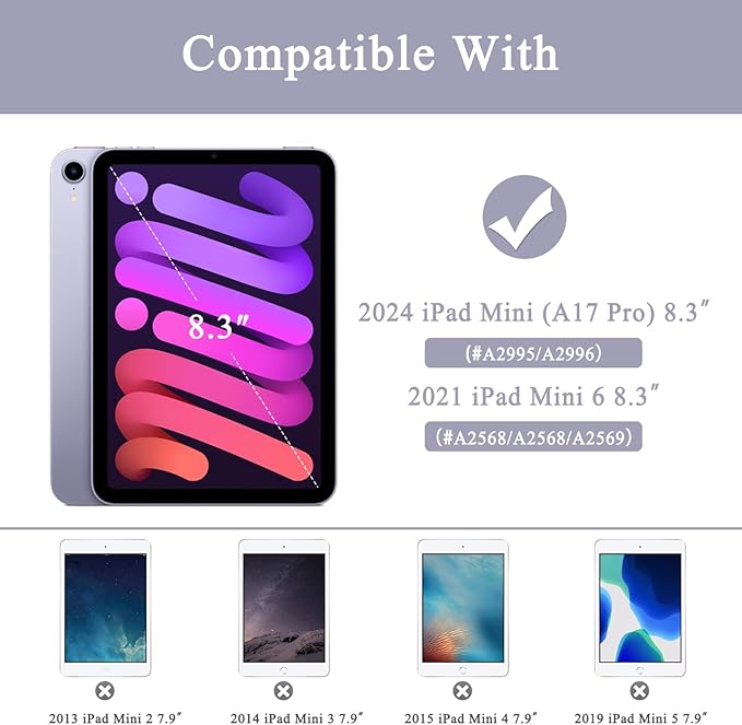 Supveco Case for iPad mini 7 (A17 Pro) 2024/iPad Mini 6 2021 8.3 Inch with Pencil Holder-[Auto Wake/Sleep],Slim Protective Case with Soft TPU Back Cover for iPad mini 7th/6th Generation-Lilac