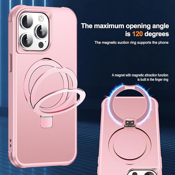 SKYLMW Compatible with iPhone 14 Pro Max Case with Invisible Magnetic O-Ring Stand Military-Grade Case for iPhone 14 ProMax 6.7" [Compatible with Mag-Safe][Great Grip Feeling], Rose Gold