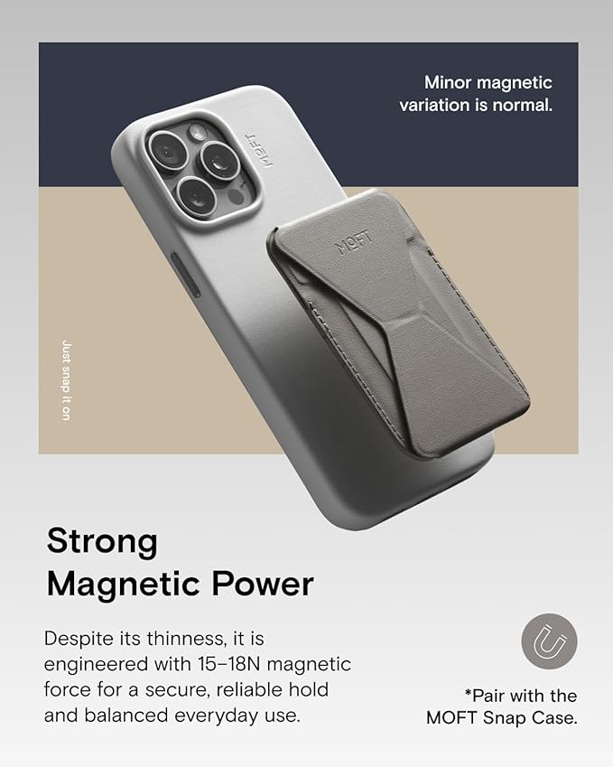 MOFT Magnetic Wallet Stand Compatible with iPhone 17/16/15/14/13/12 Series, Angle Adjustment & Magsafe Compatible MOVAS Phone Stand,Taupe