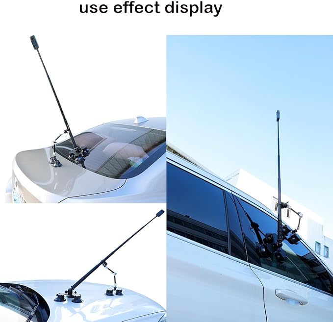 PellKing Suction Car Mount Kit for Insta360 X5/X4, X3,GO 3, 4 in1 Suction Cups with 114cm Selfie Stick Camera Triple Suction Mount Kit for Action Cameras,Compatible with GoPro 11,10,9,8,7(with Stick)