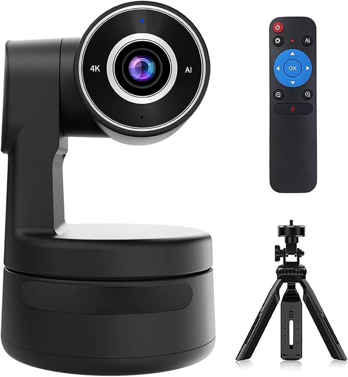 Tiny 4K PTZ Webcam HDR ½.8" Sensor Auto-Frame Gesture Control Built-in Pickup Support USB Audio and Video Output for Online Meetings, Online Chats, Online Classes, Live Streaming, etc.