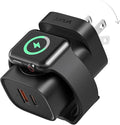 VRURC Fast Charger for iPhone, PD 20W USB C Wall Charger Dual Ports, 3-in-1 Foldable Charging Block Built in Magnetic Watch Charger Station for Apple Watch Ultra/10/9/8/7/6/5/4-Black