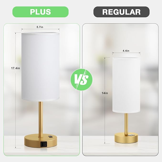 Dicoool Touch Bedside Table Lamp with USB - 3 Way Dimmable Gold Lamp for Bedroom Nightstand, Desk Lamp with Charging Station for Dorm, Office, Kids Room, Living Room
