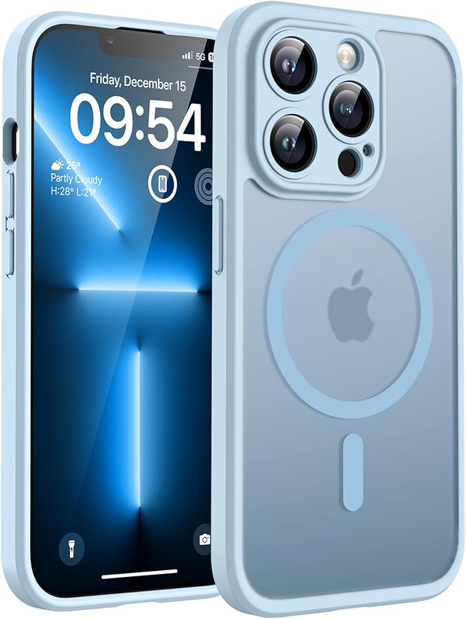 TOCOL Magnetic for iPhone 13 Pro Case Upgraded Full Camera Protection Compatible with Magsafe Drop Protection Translucent Matte Back Bumper Phone Cover 6.1-Inch（Light Blue）