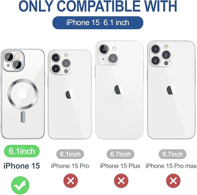Hython Magnetic Clear for iPhone 15 Case with Camera Lens Protector [Compatible with MagSafe] Luxury Plating Edge Slim Soft TPU Cover Protective Phone Case for iPhone 15 6.1", Silver