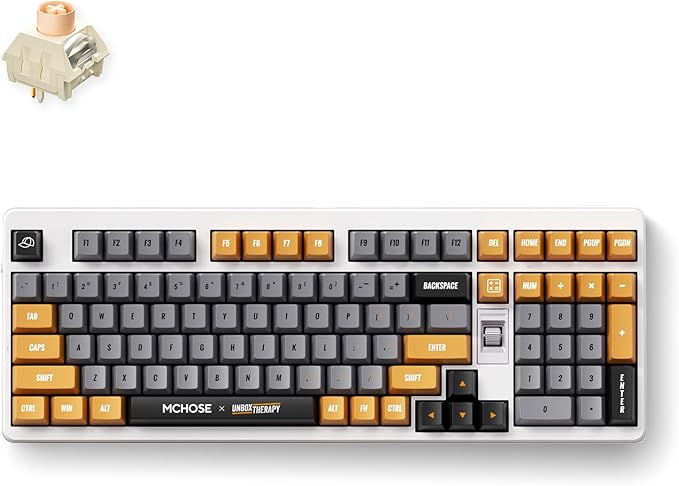MCHOSE UT98 Wireless Mechanical Keyboard Compact Gaming Keyboard with Knob Tri-Mode Connection Hot Swappable Custom Creamy Keyboard Gasket Structure Pre-lubed Linear Switches RGB Retro ICY