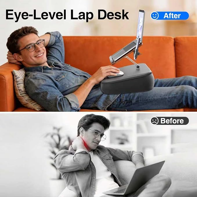 Height & Angle Adjustable Laptop Lap Desk, Laptop Desk with Cushion, Fits up to 16 inch Laptops & Tablet, Bean Bag Pillow Stand, Lap Desks for Home, Office, Bed, Couch, Desk, Car and Recline