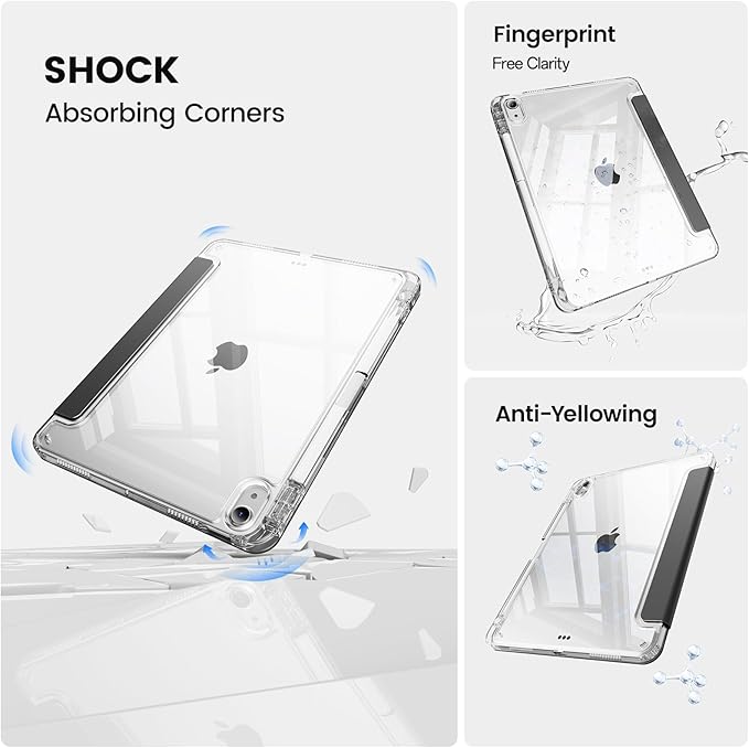 Clear Case for iPad mini 7 A17 Pro 8.3 Inch, iPad mini 7th/6th Generation Case (2024/2021),Slim Shockproof Transparent Back,Y-Shaped Mutil Angles Folding,Supports Pencil Pro&USB-C (Black)