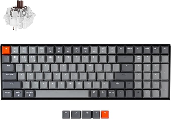Keychron K4 96% Layout 100 Keys Wireless Bluetooth 5.1/Wired USB Mechanical Gaming Keyboard with Keychron Super Brown Switch White LED Backlight N-Key Rollover for Mac Windows PC-Version 2