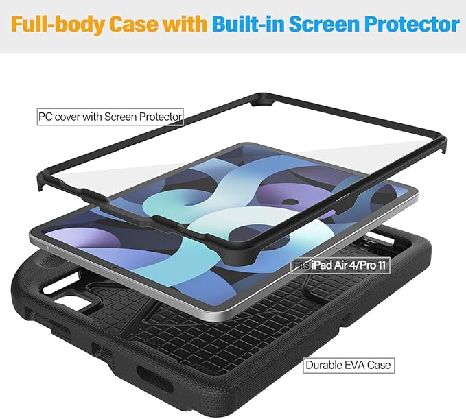 SUPLIK Kids Case for iPad Air 5th/4th Generation (10.9 inch,2022/2020), Built with Screen Protector, iPad Air 5 Kidproof Case with Handle Stand for Apple iPad Air Gen 4/5&Pro 11 Old Version, Black