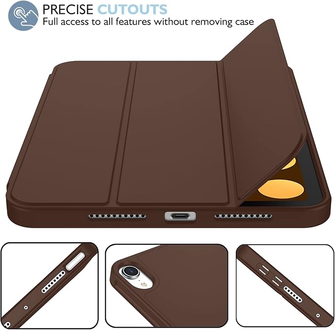 iMieet iPad mini 7 Case 2024 (A17 Pro), iPad mini 6 Case (8.3-Inch,2021 Model), iPad mini 7th/6th Generation Case with Pencil Holder, Trifold Stand Smart Case with Soft TPU Back,Chocolate