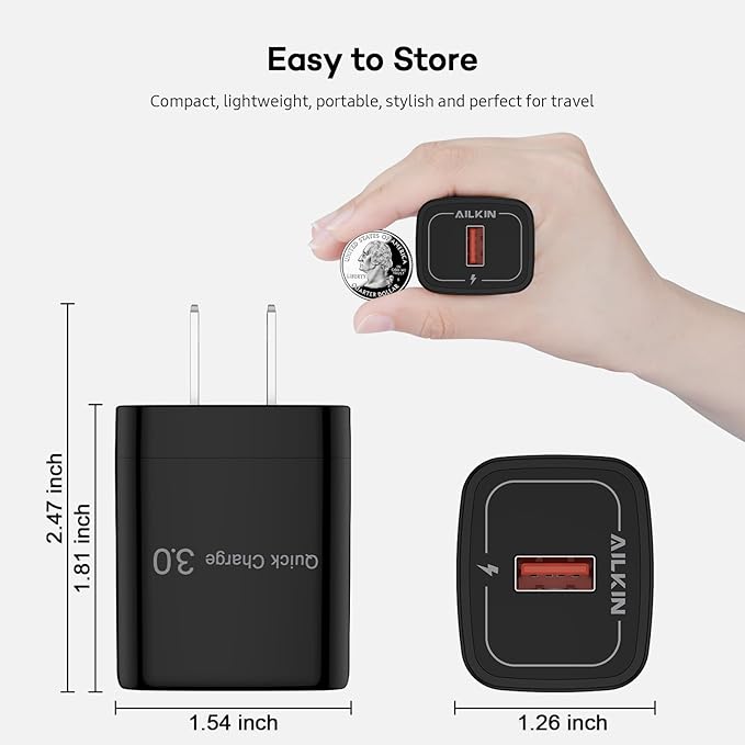 Usb Charger Block With Single USB-A Qc 3.0 Charging Port For Google Pixel 10 Pro Xl 9 9a 8 8a 7, Apple Wall Charger Usba Multi 2 Pack Power Adapter Ac Cube for iPhone, Samsung Galaxy, Wireless Charger