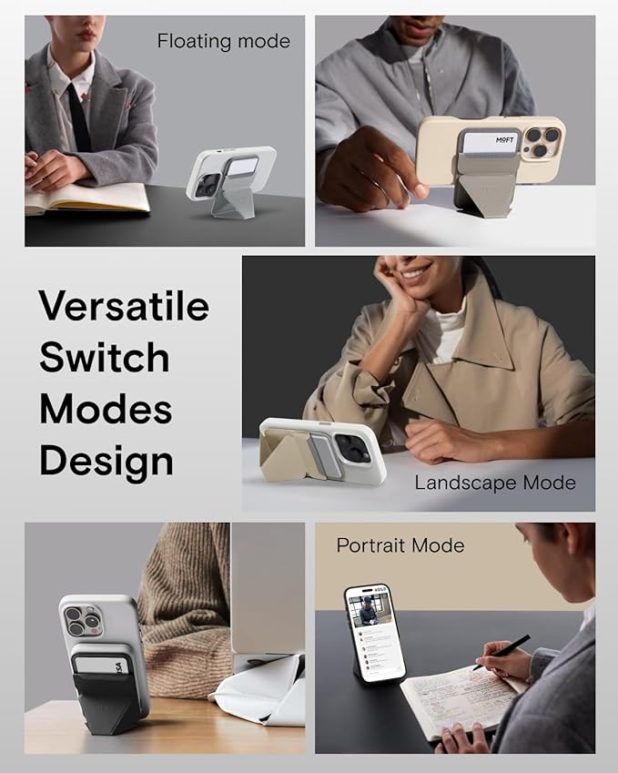 MOFT Magnetic Wallet Stand Compatible with iPhone 16/15/14/13/12 Series, Angle Adjustment & Magsafe Compatible MOVAS Phone Stand,Earthen Beige