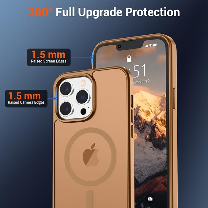 SUPFINE Magnetic for iPhone 13 Pro Max Case (Compatible with MagSafe) (Military Grade Drop Protection) Slim Translucent Matte Shockproof with Anti-Fingerprint Phone Case,Brown