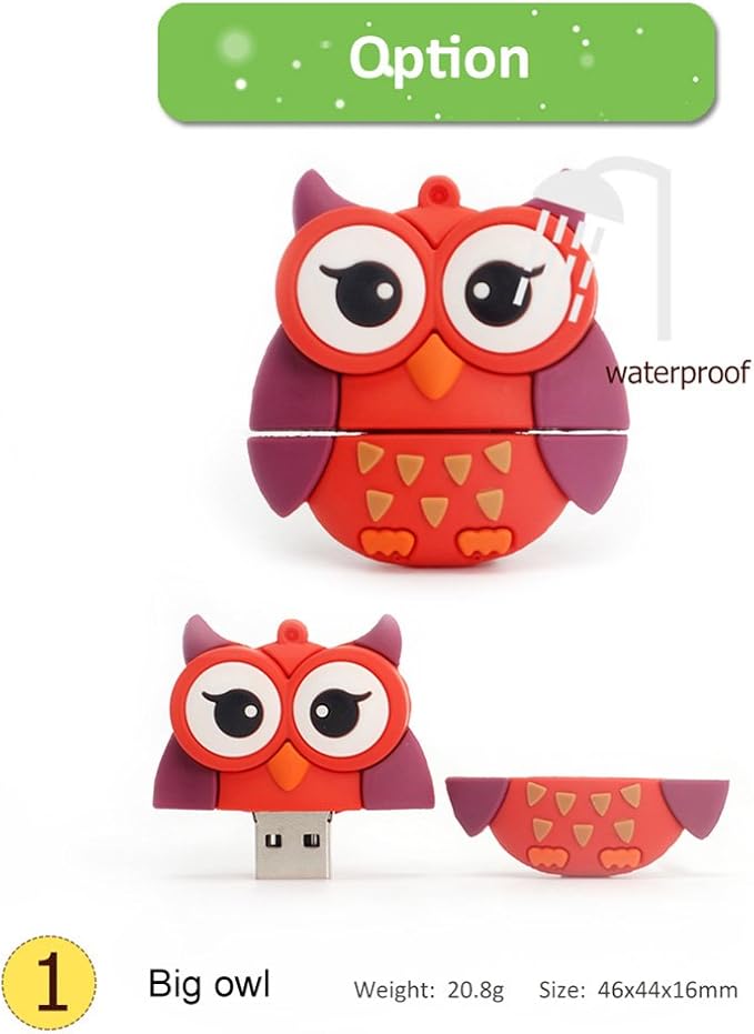 5x32GB USB Flash Drive with Chain Cute Animals Owl Penguin Bee Fox Computer Memory Stick USB 2.0 for Students