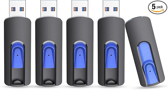 JUANWE 64GB Flash Drives 5 Pack, USB 3.0 Flash Drive Retractable Slide Thumb Drive, Thumb Drives 5 Pack Jump Drives Multipack Bulk USB Drive Data Storage for Computers, Blue