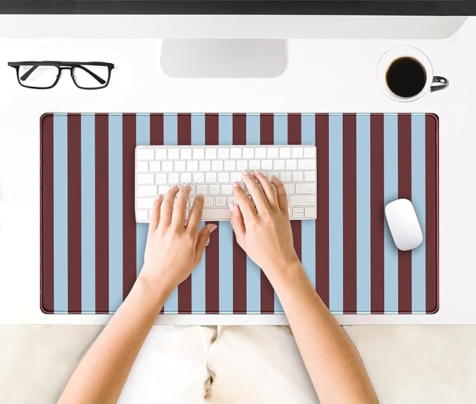 Maroon Striped Desk Mat Cute Pastel XXL Large Gaming Mouse Pad Desk Pad Kawaii Cozy Aesthetic Keyboard Laptop Computer Mat Home Office Decor for Women
