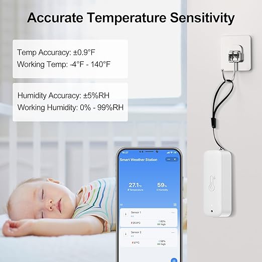 eMylo WiFi Temperature Humidity Sensor 4 Pack, Smart Indoor Thermometer Hygrometer with 3 Outdoor IP65 Sensors, Remote Monitoring App Alert, Data Export, 492ft Range for Home Greenhouse Baby Room