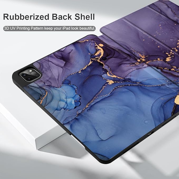 DONGKE Case for 2022/2021/2020/2018 iPad Pro 11 inch Gen 4/3/2/1 - Slim Protective Case - Built in Pencil Holder Support Charging - Trifold Stand & Sleep/Wake Cover - Abstract Marble