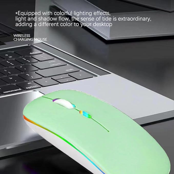 Guiheng Wireless Bluetooth Mouse,LED Dual Mode Rechargeable Silent Slim Laptop Mouse,Portable(BT5.2+USB Receiver) Dual Mode Computer Mice,for Laptop,Desktop Computer,ipad Tablet,Phone,TV (Green)