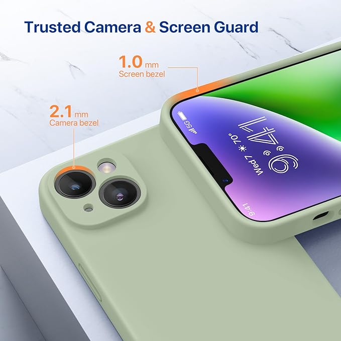 Miracase Designed for iPhone 14 Case with Screen Protector,[Upgraded Enhanced Camera Protection],Shockproof Liquid Silicone Case with Microfiber Lining, 6.1 inch,Patina Green