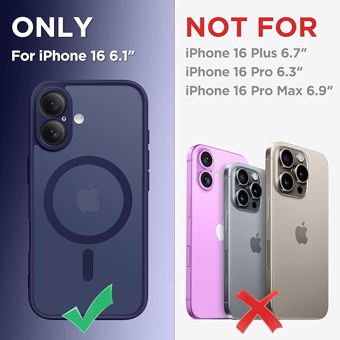 CAPRARO Magnetic Compatible with iPhone 16 Case, Upgraded [Full Camera Protection] [Compatible with MagSafe] Protective Translucent Matte Women Girl Phone Case Cover, Sapphire Blue
