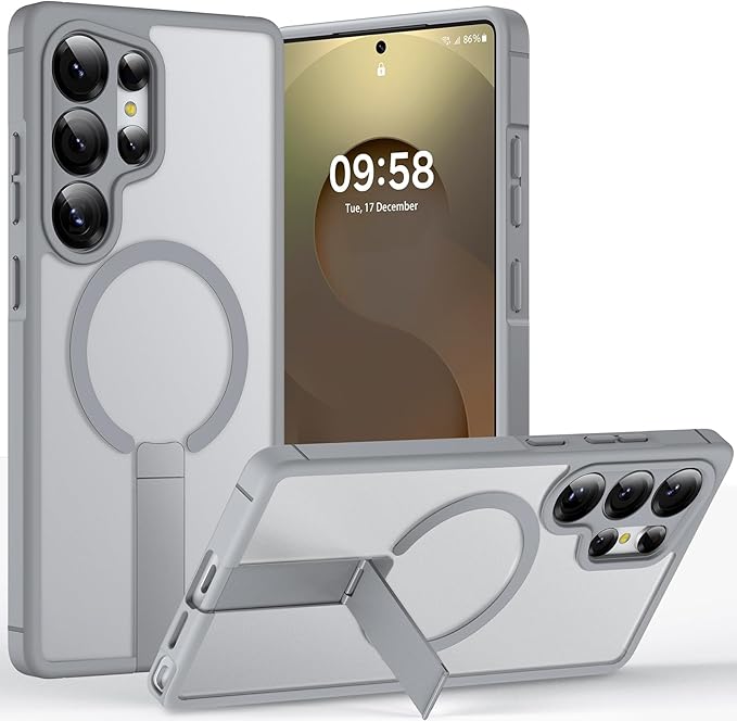 TOCOL Magnetic for Samsung Galaxy S25 Ultra Case, Kickstand with Upgraded Full Camera Protection, Compatible with Magsafe, Drop Protection Slime Cover for Samsung Galaxy S25 Ultra 6.9-Inch (Gray)