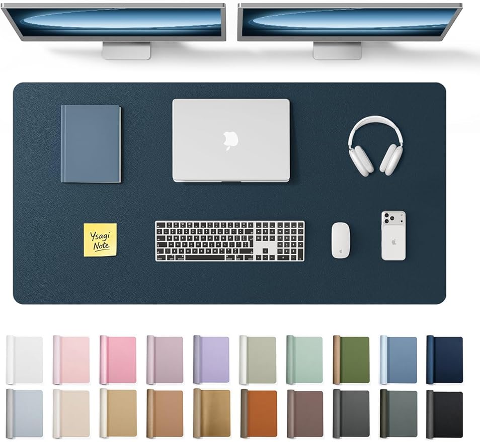 YSAGi Leather Desk Protector, Office Mat, Large Mouse Mat, Non-Slip PU Leather Blotter, Laptop Pad, Waterproof Writing Pad for Office and Home (Dark Blue, 47.2" x 23.6")