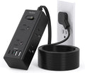 10Ft Extension Cord with Multiple Outlets, Flat Plug Power Strip Surge Protector with 10 Ft Long Cord, 6 Outlet 3 USB Ports (1 USB C), Multi Outlet Wall Plug for Travel, Dorm Room Essentials-Black