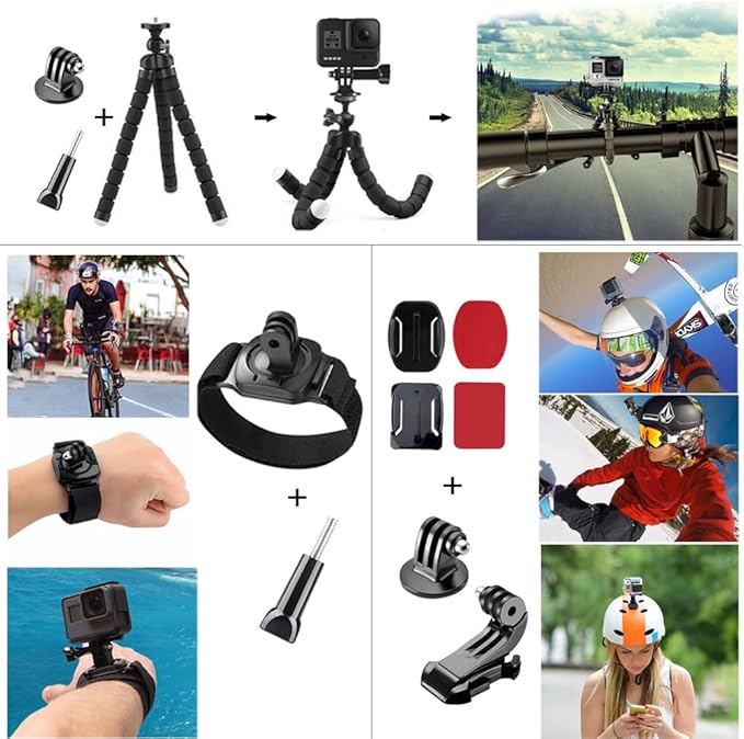 20-in-1 Action Camera Accessories for GoPro Hero 13 12 11 10 9 8 Max 7 6 5 4 Black GoPro 2018 Session Fusion Silver White Insta360 DJI SJCAM APEMAN AKASO and Others Cameras