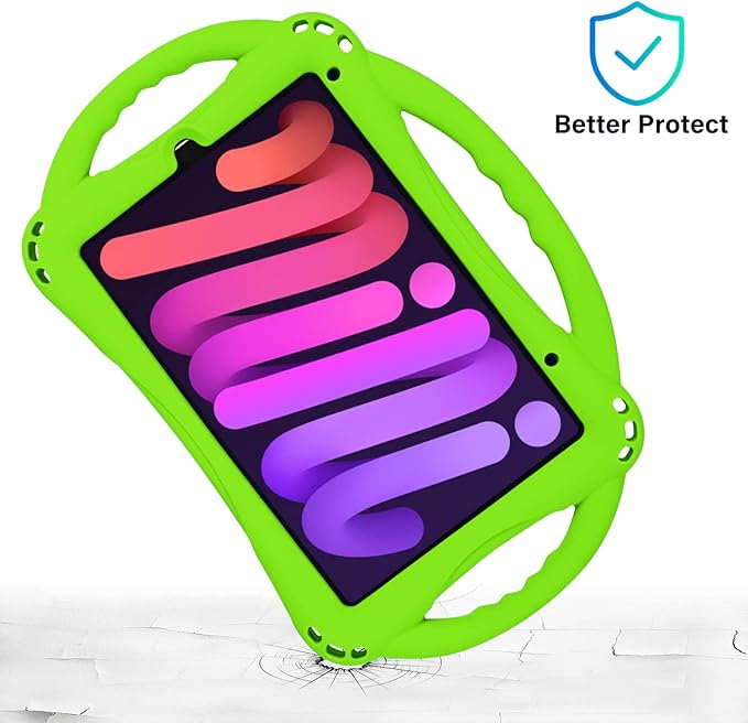 TopEsct Kids Case for iPad mini 7 (A17 Pro) 2024 /iPad Mini6 2021, Shockproof Silicone Cover with Handle Stand for 8.3" iPad mini 6th/7th Gen,Green