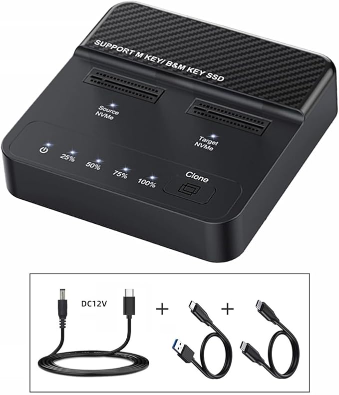 Cloner Dual-Bay NVME M.2 M-Key to USB-C Type-C One-Click Offline Clone Backup Enclosure 20Gbps Hyper Vertical Duplicator