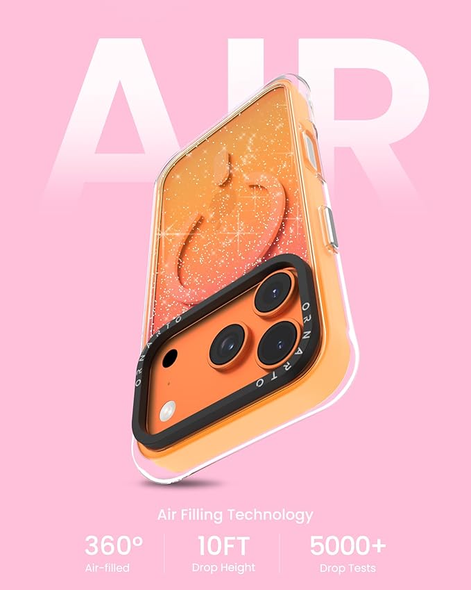 ORNARTO Air Case for iPhone 17 Pro Clear | Military-Grade Drop Protection | Camera Control Button | Compatible with MagSafe | Built-in Air Phone Cover - Sunset Orange