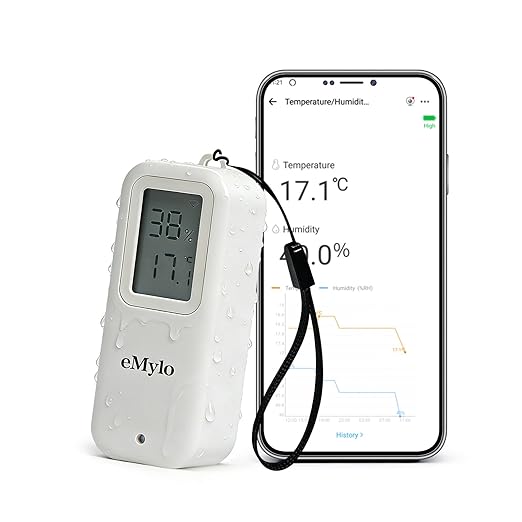 eMylo Zigbee Temperature Humidity Sensor, IP65 Waterproof LED Smart Thermometer Hygrometer for Home Automation, Remote Monitoring, Hub Required, Compatible with Echo Devices with Zigbee Hub Built-in