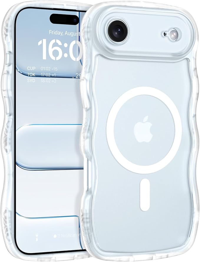 BENTOBEN Magnetic for iPhone Air Case 2025, Cute Wavy [Full Camera Protection] [Compatible with MagSafe] Matte Anti-Slip Bumper Women Girls Boys Protective Cover for iPhone 17 Air 6.5", Clear White