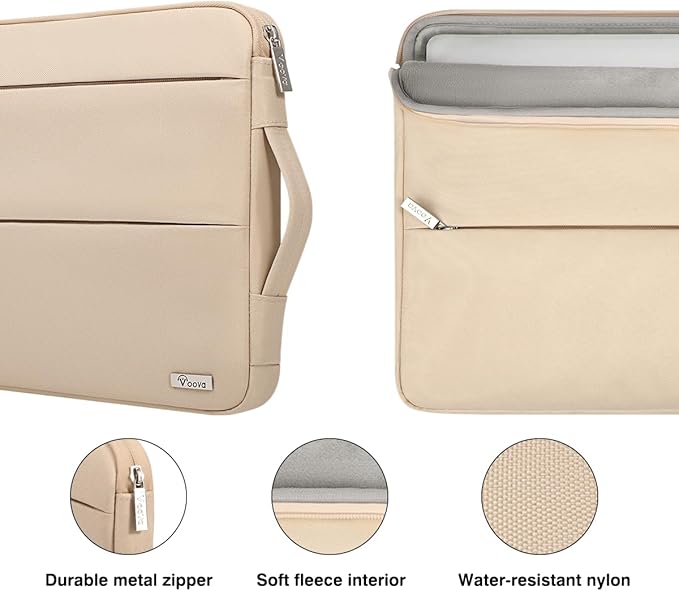 Voova 15.6 16 Inch Laptop Sleeve Case Compatible with MacBook Pro 16 M1/M2/M3/M4 Max 2019-2025, 15.6-16” Hp Lenovo Acer Asus, Waterproof Slim Computer Bag Cover with Handle, Apricot