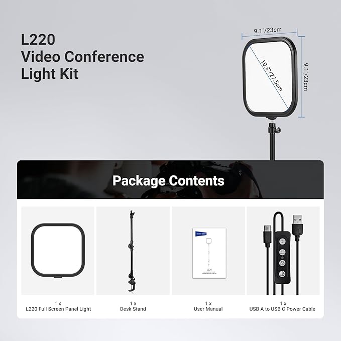 NEEWER Basics 10.8" Video Conference Lighting with Desk Clamp Stand, 15W Bi Color Edge Lit Full Screen Dimmable Streaming Light CRI95+ for Video Recording Computer Laptop Webcam Zoom Calls, L220