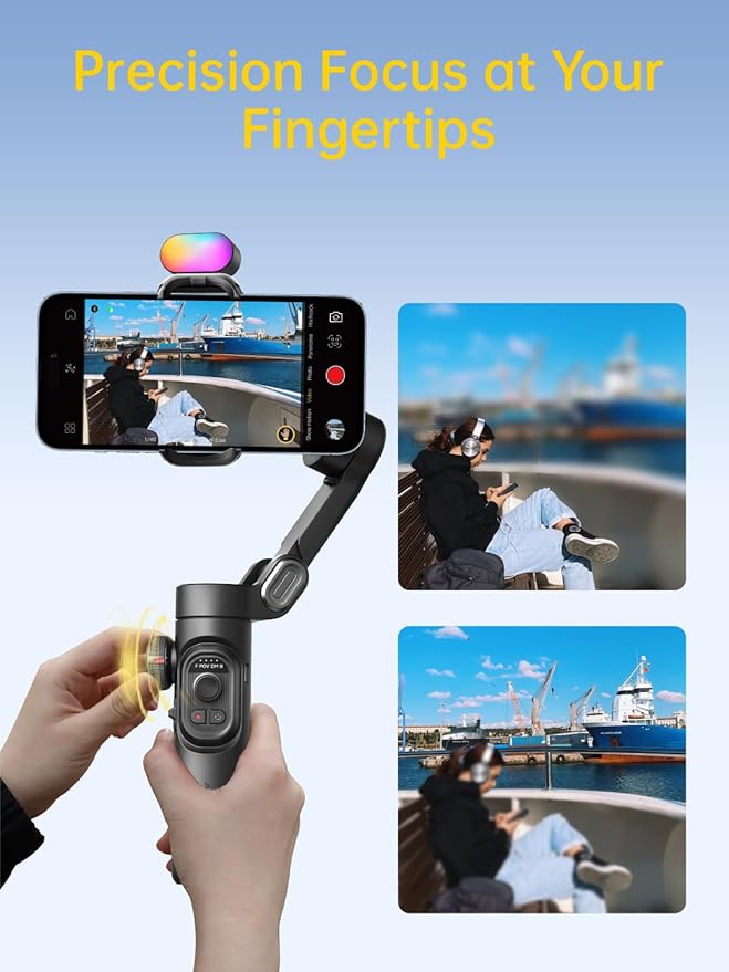 AOCHUAN 3-Axis Gimbal Stabilizer for iPhone Gimbal with RGB Magnetic Fill Light Upgraded Face Tracking Focus Wheel Foldable Smartphone for iPhone/Android Phone Stabilizer Vlog Recording Smart XE Kit