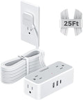TESSAN Flat Plug Extension Cord 25 FT, Surge Protector Power Strip with 4 AC Outlets 1 USB C and 2 USB A Ports, 900 Joules Protection, Multiple Wall Outlet Extender Suitable for Office Dorm, Grey