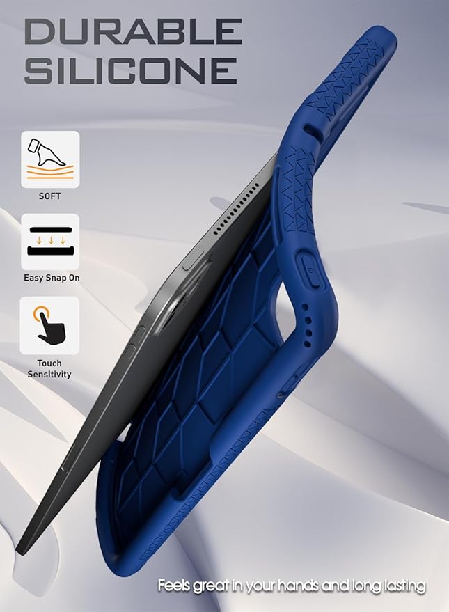 Poetic TurtleSkin Case for iPad Pro 11 Inch (M5) 2025/ (M4) 2024, Heavy Duty Shockproof Rugged Kids Friendly Drop Protection Silicone Cover Case, Navy Blue