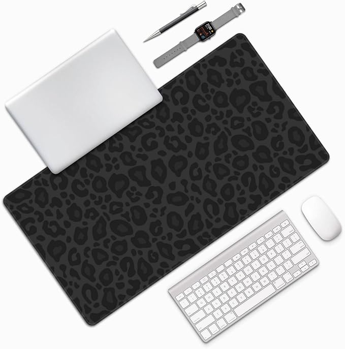Black Leopard Print Large Extended Mouse Pads XL Mousepad with Stitched Edges Non-Slip Rubber Base Computer Keyboard Pad Desk Mat for Home Office Desk Decor, 29.5" X 15.8"