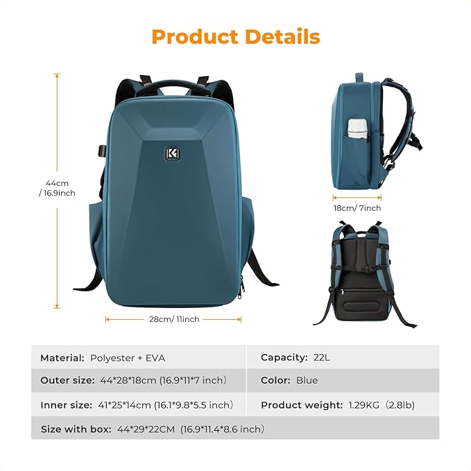 K&F CONCEPT Camera Backpack,Hardshell Photography DSLR Camera Bag with 15-15.6 Inch Laptop Compartment Hard Shell Camera Case Compatible with Canon/Nikon/Sony/DJI Mavic Drone