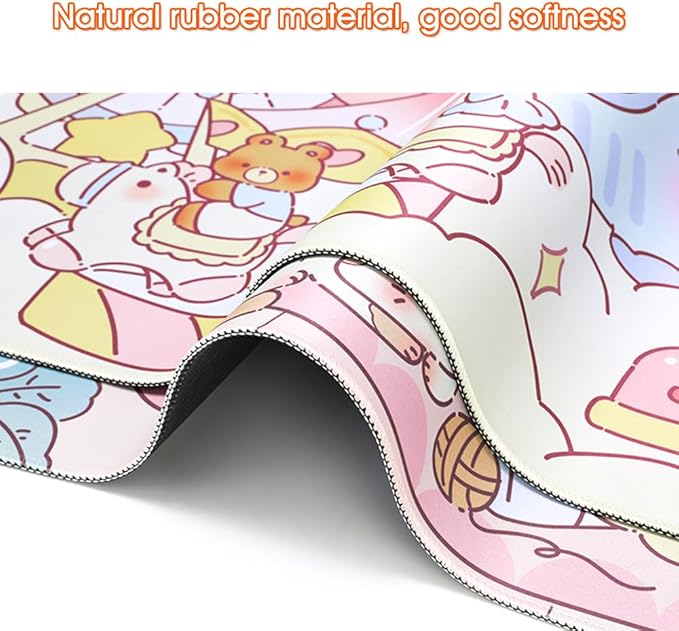 PERFECTSIGHT Cute Desk Mat Kawaii Rainbow Bunny Bear Kitty Desk Pad, Large Gaming Mouse Pad, Funny Girls Deskmat Mousepad, Anime Laptop Keyboard Pad Office Home Decor for Women Kids, Tulip