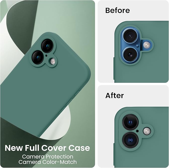 FireNova Designed for iPhone 16 Case, Silicone Upgraded [Camera Protection] Phone Case, Soft Anti-Scratch Microfiber Lining Inside, 6.1 inch, Midnight Green